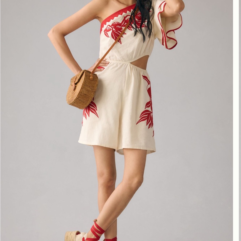 FARM Rio Cream and Red Floral  Tucan Romper